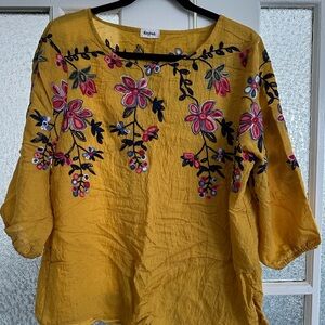 Kindred Embroidered Floral Yellow Blouse